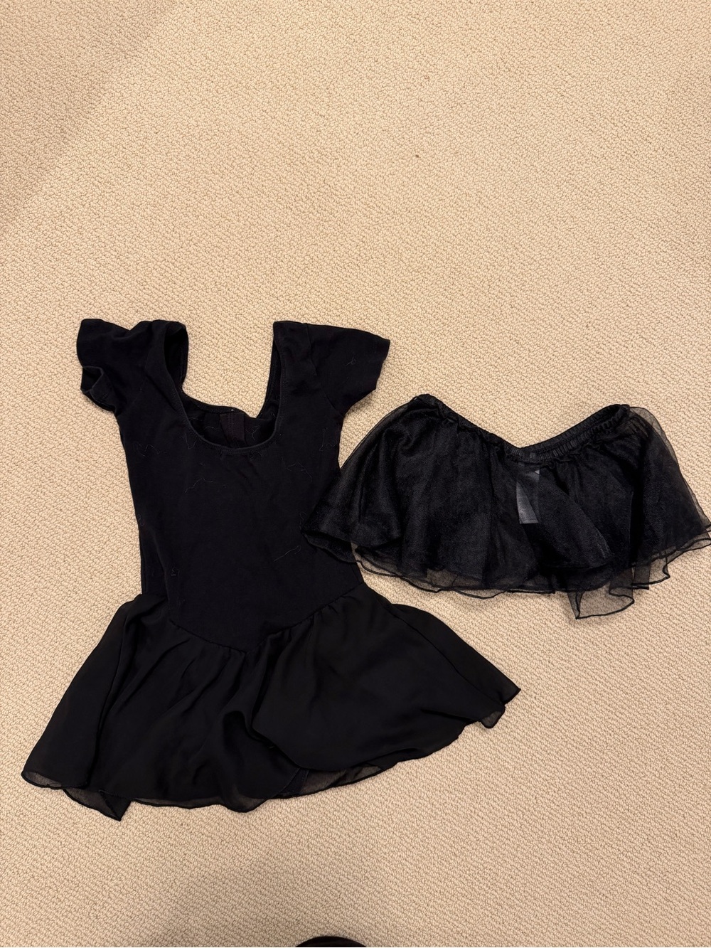 Black Dance Leotard with Attached Skirt and Tulle Overlay- 120cm/4T